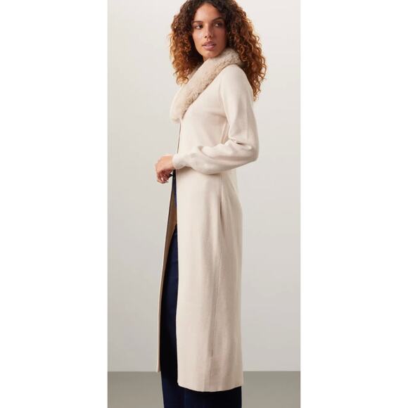 Ashley Park x RTR Cardigan Womens Small Long Faux Fur Off White Midi Sweater - Picture 3 of 13